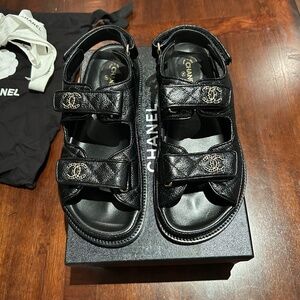 *AUTHENTIC* Chanel Dad Sandals (Black Caviar & GHW)